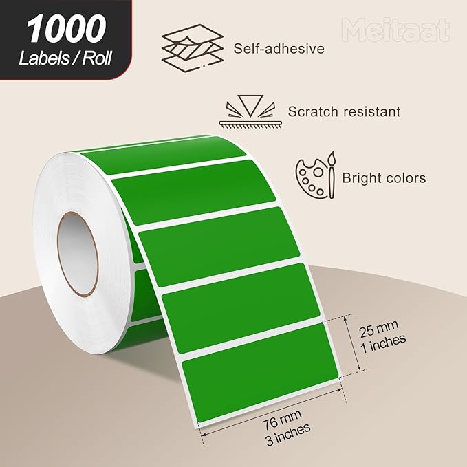 3 × 1 Inches Green Rectangle Color Coding Labels 1000 PCS, Self-Adhesive - Image 2
