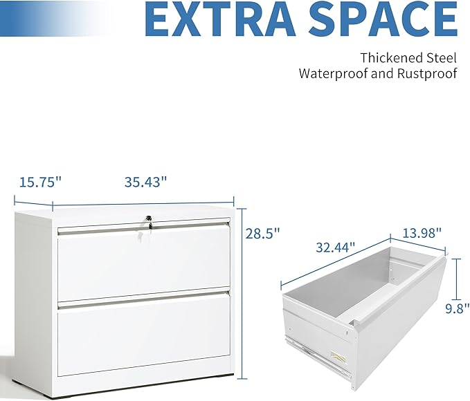 File Cabinets 2 Drawer, Metal Office Storage Filing Cabinet - Image 3