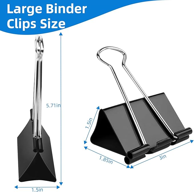 Jumbo Binder Clips 3 inch, 75mm Width, 10 Pack Extra Large Binder Clips - Image 3
