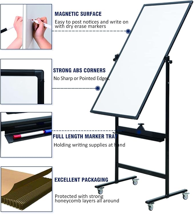 48" x 24" Magnetic Mobile Whiteboard - Image 3