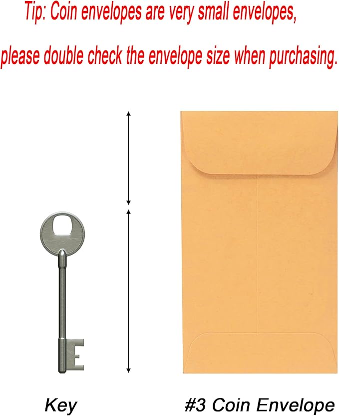 500 PCS #3 Coin Envelopes, 2-1/2” x 4-1/4” inches Brown Kraft Envelopes Classic - Image 2
