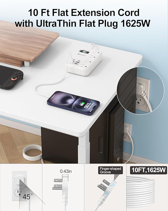 6 USB Surge Protector Power Strip- 10 Ft Extension Cord - Image 3