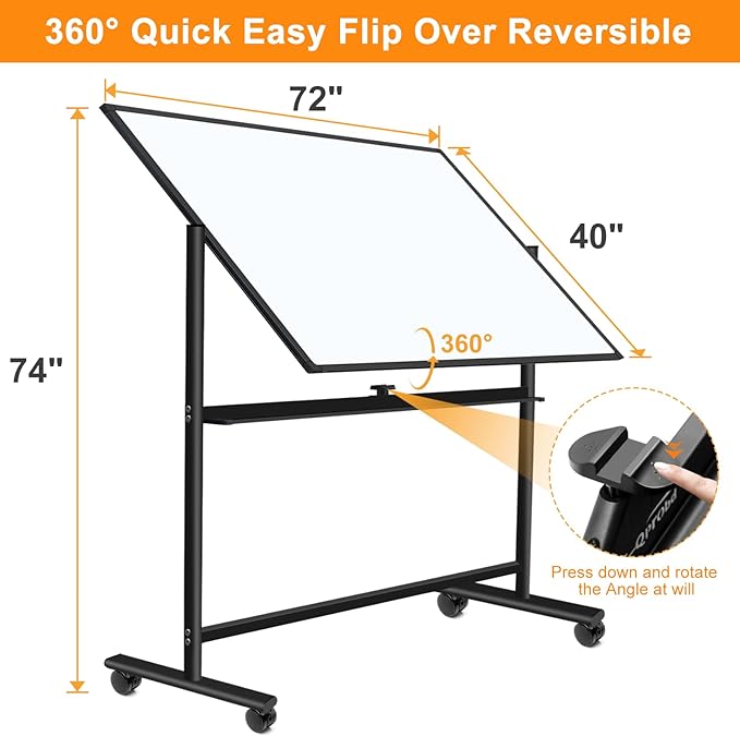 H-Qprobd Dry Erase Board with Stand 72"x40" Magnetic Mobile Whiteboard on - Image 3