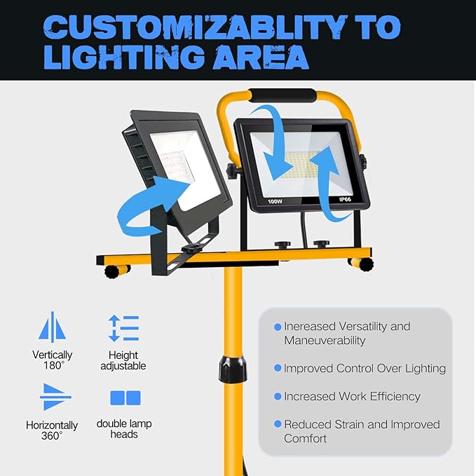 21000 Lumen Work Lights with Stand, 3 Adjustable Head LED Work Light, with - Image 4