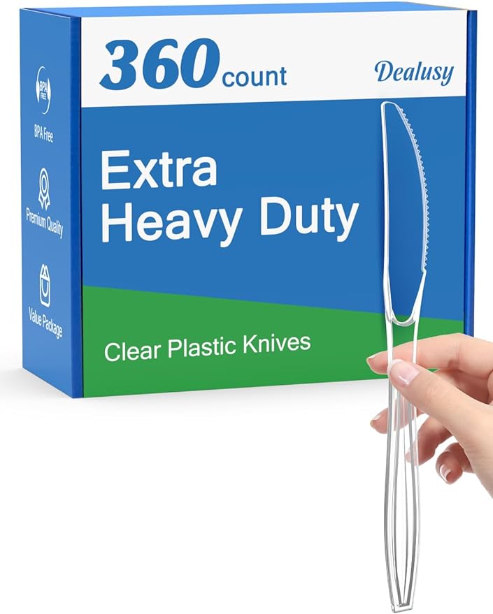 360 Count Extra Heavy Duty Clear Plastic Knives Disposable, Heat Resistant by Dealusy