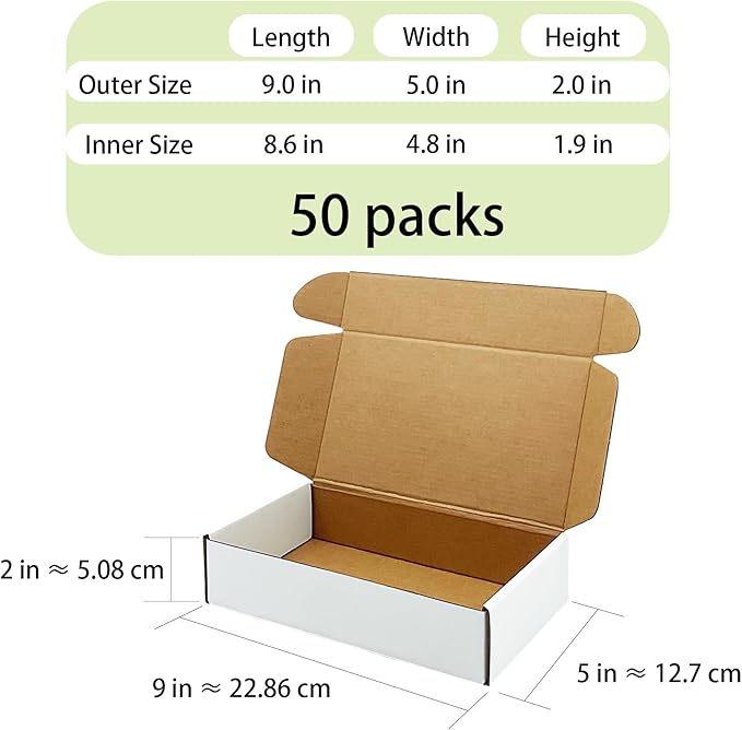 White Shipping Boxes 9x5x2 inch 50 Pack, Corrugated Boxes Mailer Packaging - Image 3