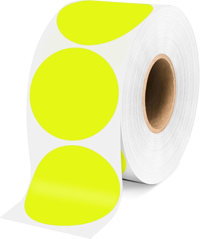 500 Pcs 2 Inch Color Code Labels, Fluorescent Yellow Permanent Circle Stickers by WANSTE
