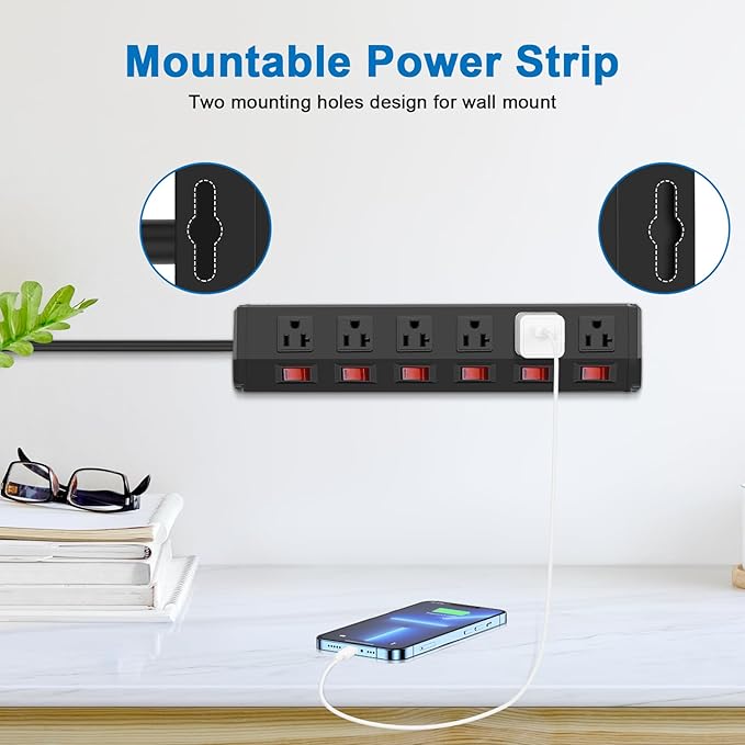 CCCEI Metal Power Strip Individual Switches 6 Outlets, Heavy Duty Power Strip - Image 5