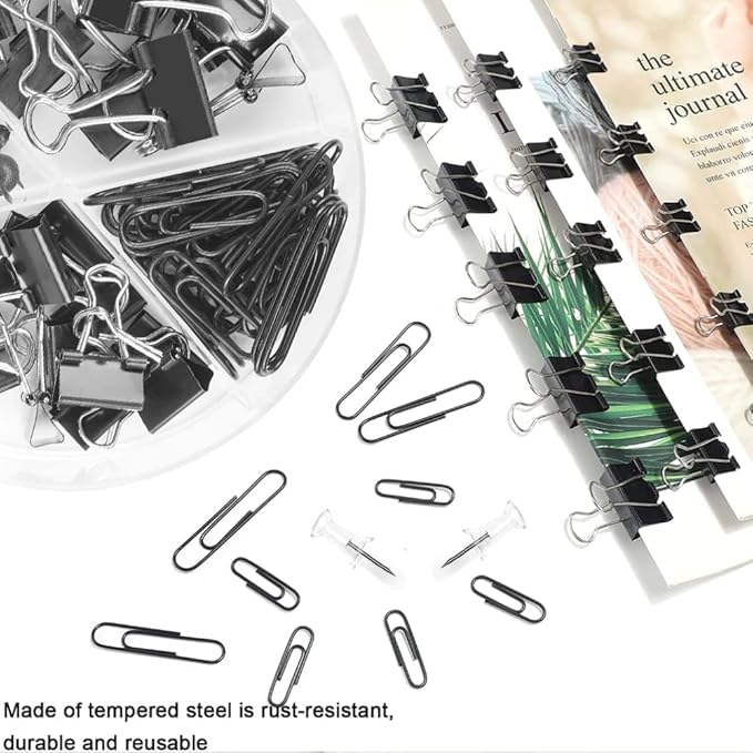 Paper Clips and Binder Clips Set, Metal Assorted Sized Binders - Image 5