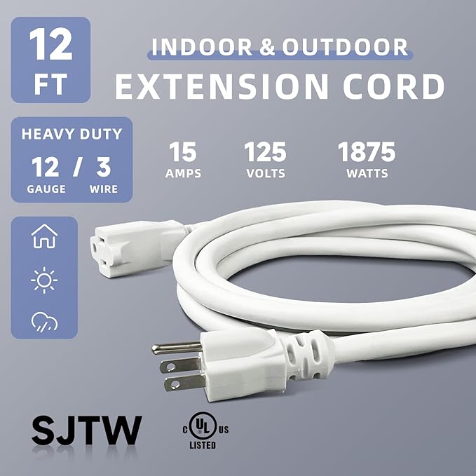 EP 12 Ft Outdoor Extension Cord, 12/3 SJTW Heavy Duty Extension Cable - Image 2