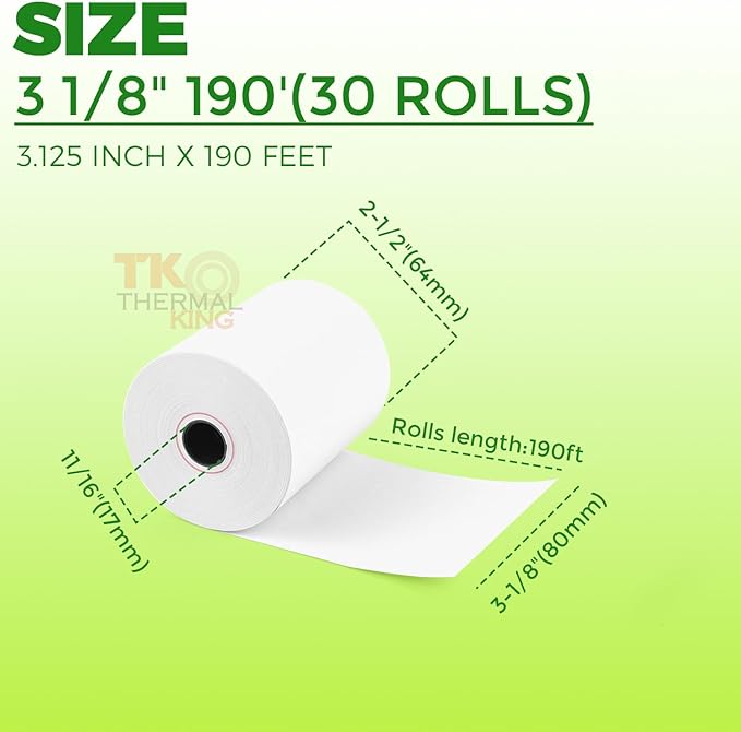 3 1/8" x 190' Thermal Paper, POS Receipt Paper - Image 3