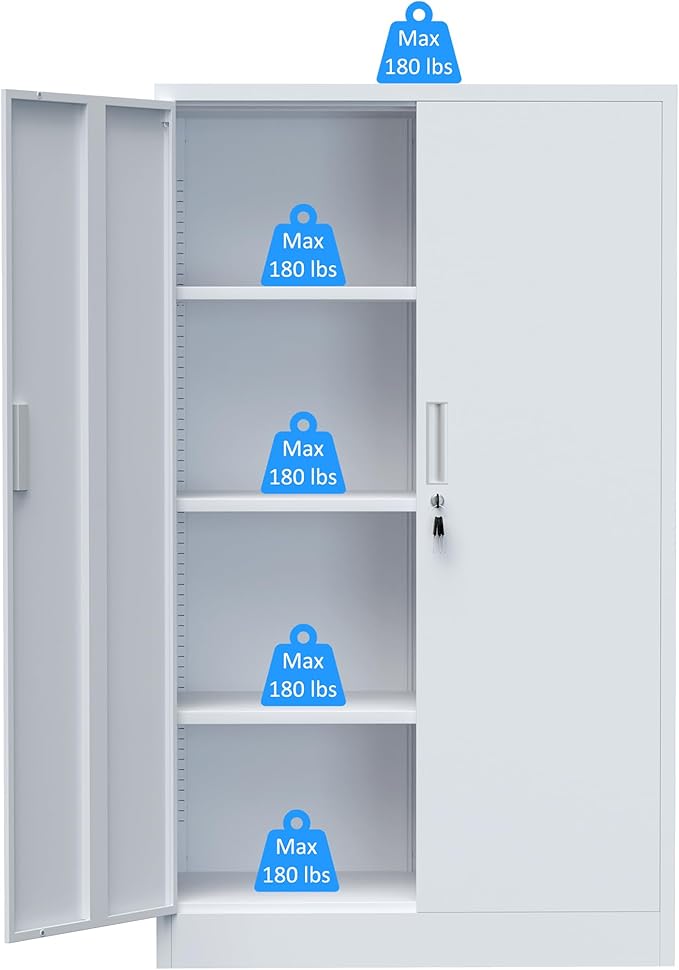 Metal Storage Cabinet with Locking Doors and Adjustable Shelves, 53.5-Inch Tall - Image 6