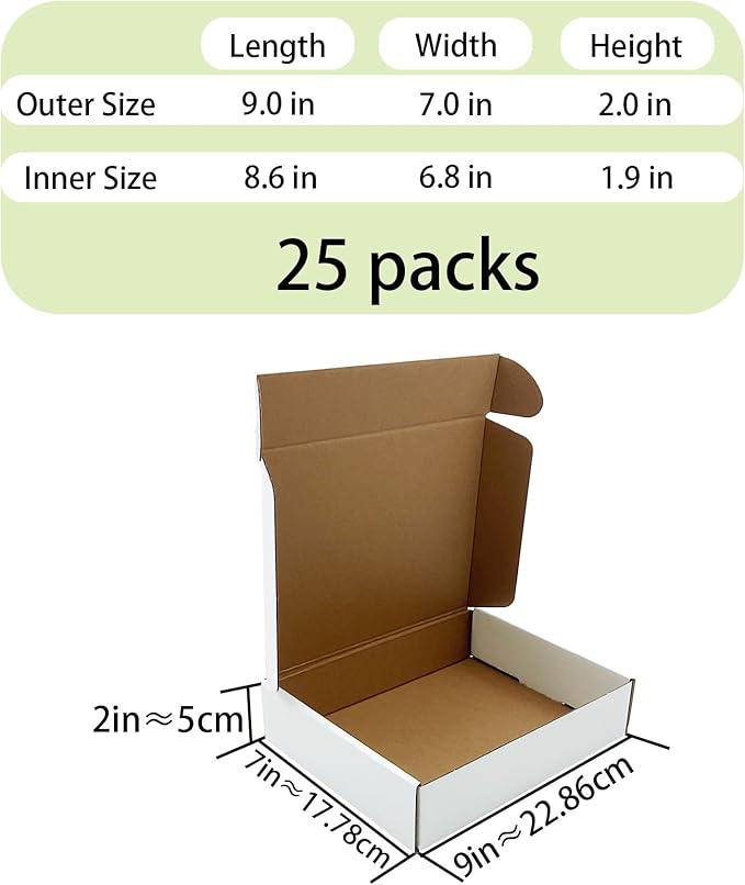 White Shipping Boxes 9x7x2 inch 25 Pack, Corrugated Boxes Mailer Packaging - Image 2