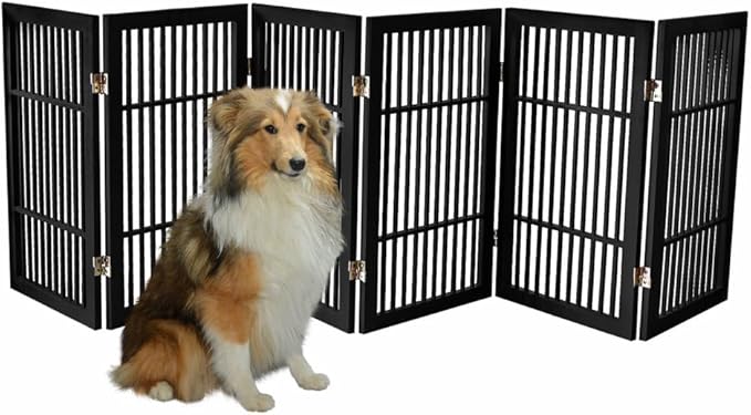 Pet Dog Gate Strong and Durable Freestanding Folding Acacia Hardwood Portable - Image 2