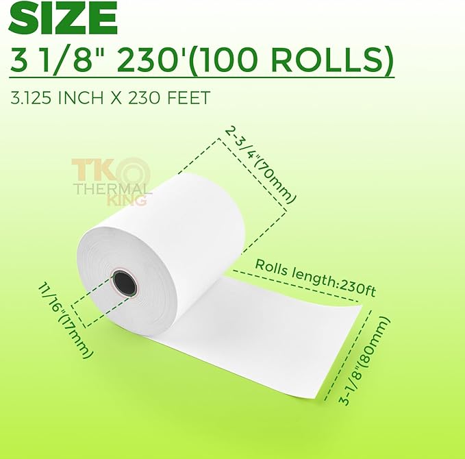 3 1/8" x 230' Thermal Paper, POS Receipt Paper - Image 2