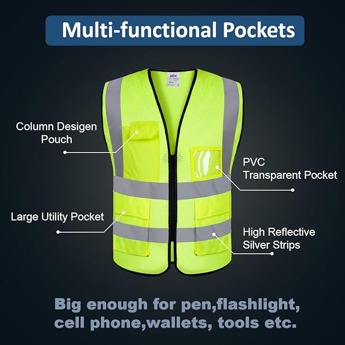 BeautyWill Custom Logo Safety Vest Class2 High Visibility Reflective Vest - Image 5