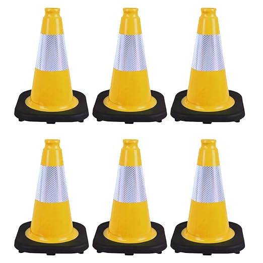 6 Pack 12 Inch Yellow Reflective Traffic Cones, Driveways and Indoor Safety by OranclUS