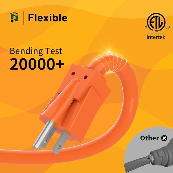PLUGTUL 25 FT 12/3 Outdoor Extension Cord Waterproof, Heavy Duty 12 Gauge SJTW - Image 4