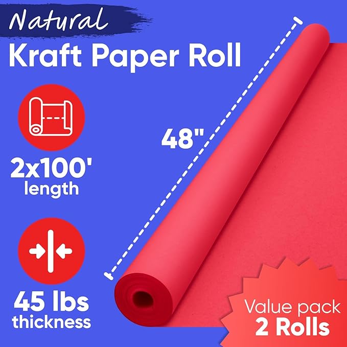 48" x 1200" Red Kraft Paper Roll, 45 lbs Thickness, Made in USA Colored Kraft - Image 3
