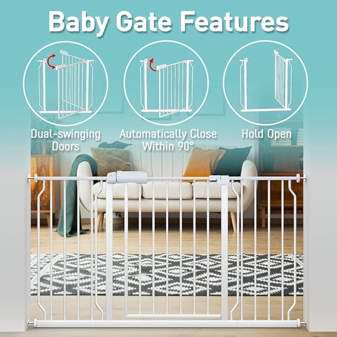 WAOWAO Baby Gate 76.38-81.07" Extra Wide Pressure Mounted Walk Through Swing - Image 3