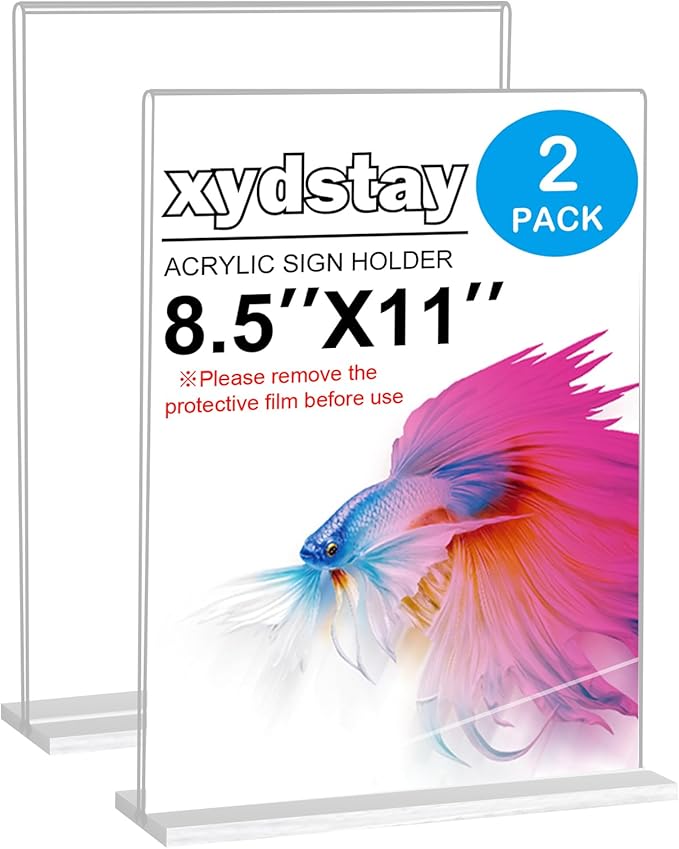 8.5 x 11 Acrylic Sign Holder 2 Pack, Vertical T Shape Clear Plastic Menu Holder by xydled