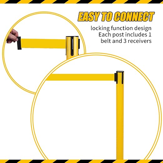 6PACK Crowd Control Stanchions Yellow Set BESEA Heavy Duty Crowd Control - Image 7