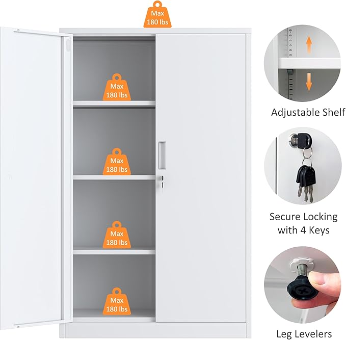 Metal Storage Cabinet with Locking Doors and 3 Adjustable Shelves, 53.5-Inch - Image 6
