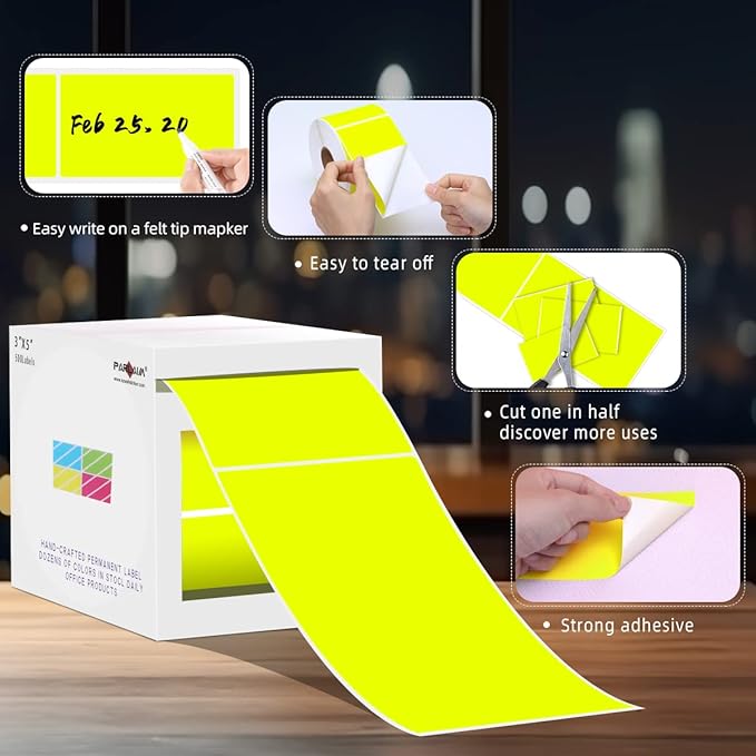 PARLAIM 3" x 5" Rectangle Adhesive Color Code Stickers, 500 per Dispenser Box - Image 3