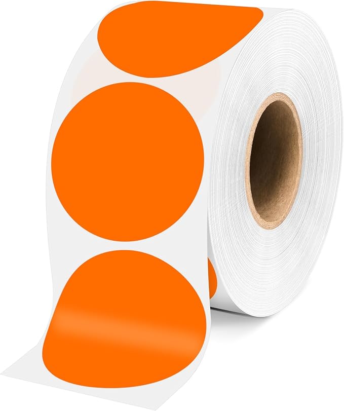 2 Inch Orange Circle Stickers 500 Pcs, Permanent Color Coding Dots by WANSTE