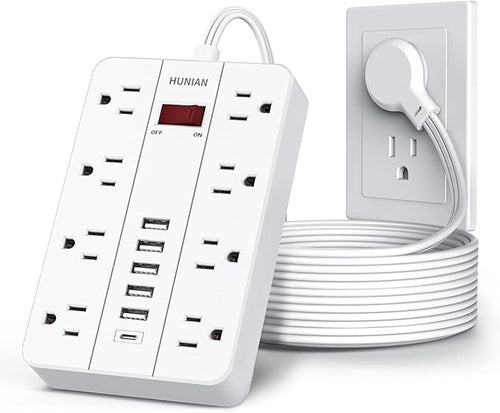 10 Ft Long Extension Cord, Power Strip Surge Protector HUNIAN Flat Plug by HUNIAN