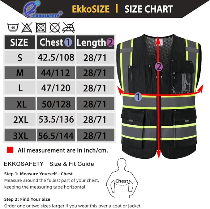 9 Pockes Black Reflecive Safety Vest - Image 2