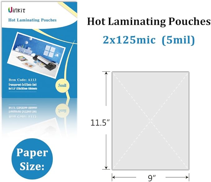 Uinkit 5Mil 100Pack Hot Thermal Laminating Pouches 9x11.5-Inches Laminating - Image 8