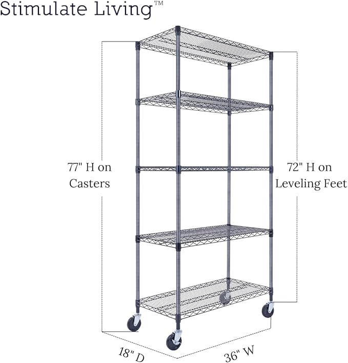 36"x18"x72" Prime Heavy Duty Black 5-Tier Wire Shelving NSF 4000 LBS MAX - Image 2