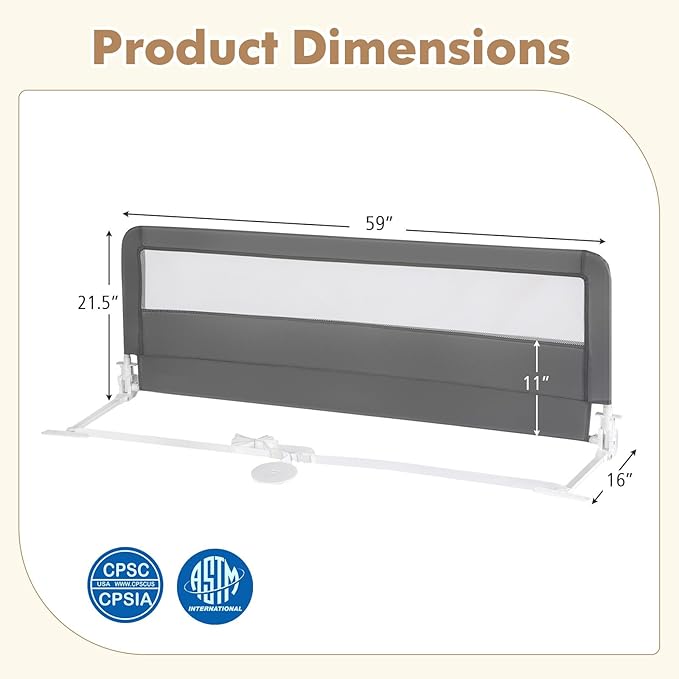 BABY JOY Bed Rails for Toddlers, 59‘’ Extra Long, Upgraded Swing Down Bed Guard - Image 8