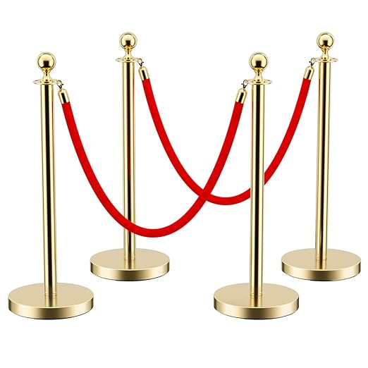 LOVMOR Stainless Steel Stanchion Post, 5 FT Red Carpet Ropes and Poles by LOVMOR