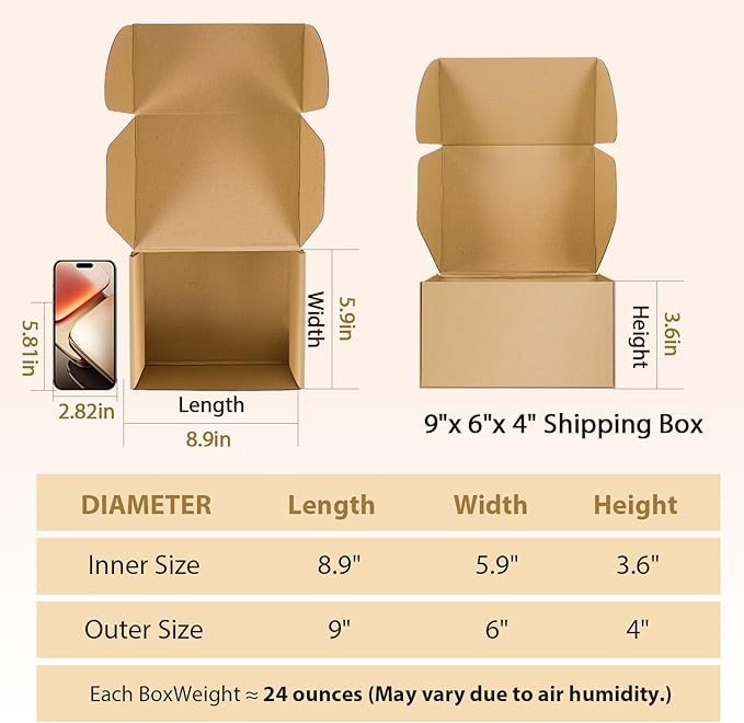 9x6x4 inches Shipping Boxes Set of 25, Small Corrugated Cardboard Box, - Image 3