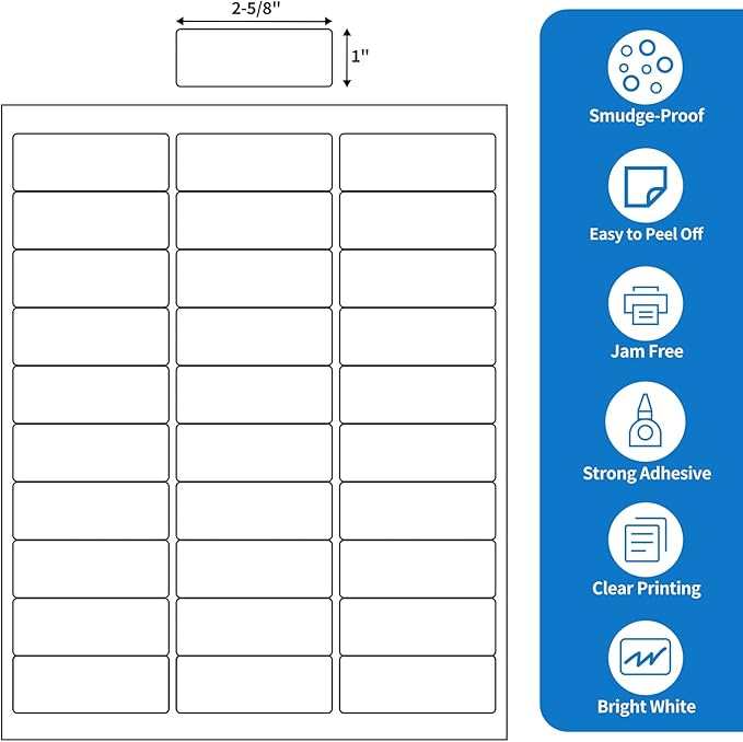BESTEASY 30-up 1000 Sheets 1" X 2-5/8" Address Shipping Labels - Image 2