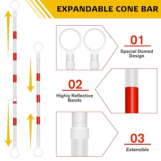 Huwena 12 Pcs Retractable Traffic Cone Bar from 4ft to 7.2ft Lightweight Bars - Image 3