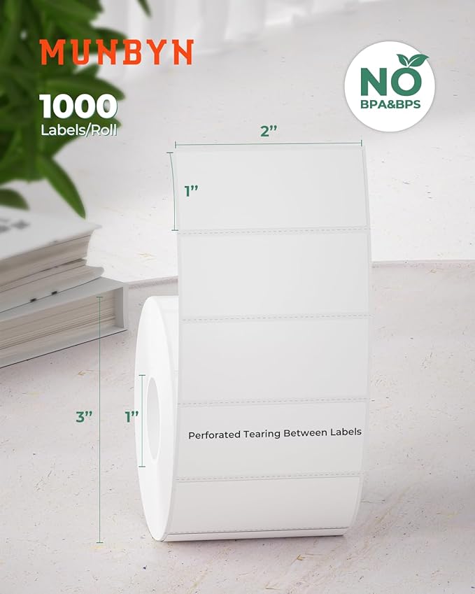 MUNBYN 2x1In Thermal Sticker Labels, Address Barcode Self-Adhesive Label Paper - Image 2