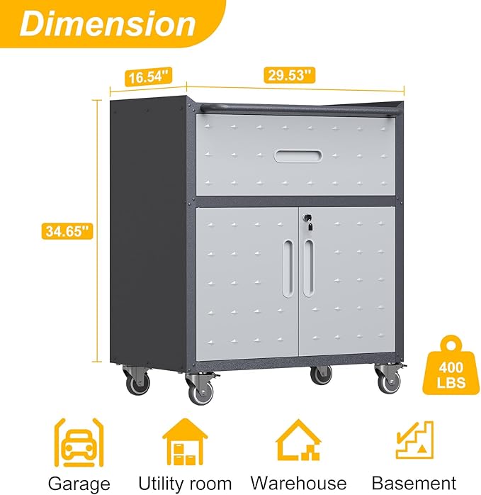 Metal Storage Cabinet with Wheels, Rolling Tool Chest with Adjustable Shelf & - Image 3