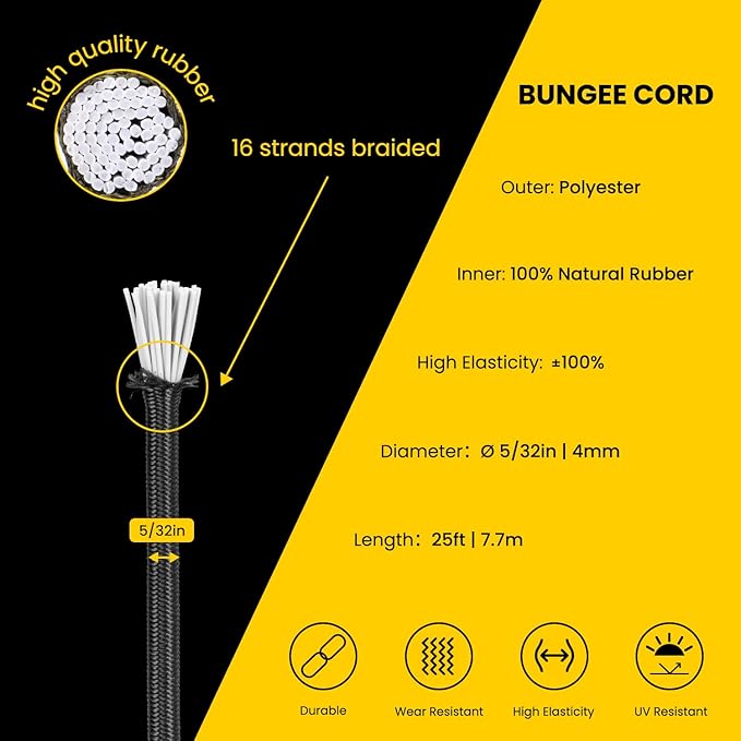 Bungee Cord Elastic Shock Cord 5/32" x 25' Bungee Rope - Image 3