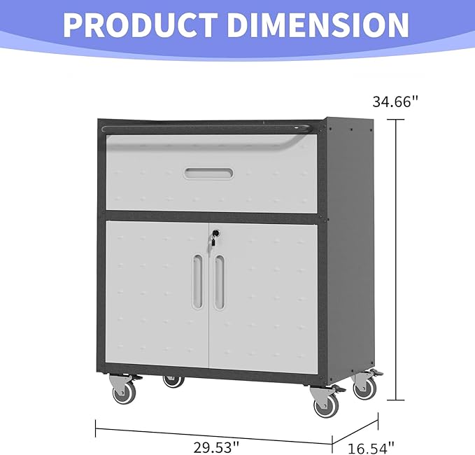 Metal Garage Storage Cabinet on Wheels, Lockable Rolling Tool Cabinet - Image 3