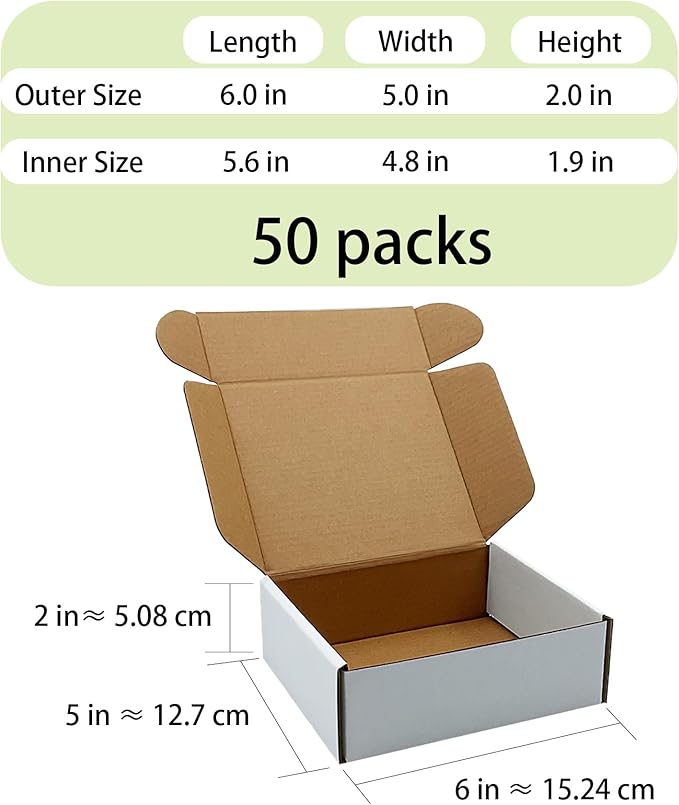 White Shipping Boxes 6x5x2 inch 50 Pack, Corrugated Boxes Mailer Packaging - Image 5