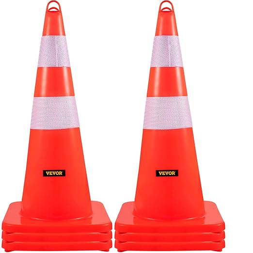 VEVOR Safety Cones, 6 x 28" Traffic Cones, PVC Orange Construction Cones by VEVOR
