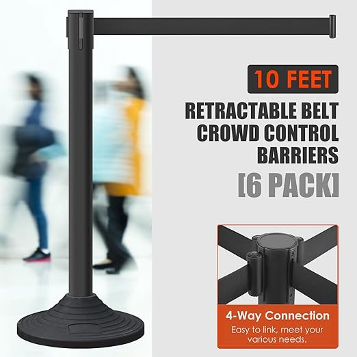 6 Pack Premium Crowd Control Stanchion Set, Heavy-Duty Base, Safety Rope - Image 2