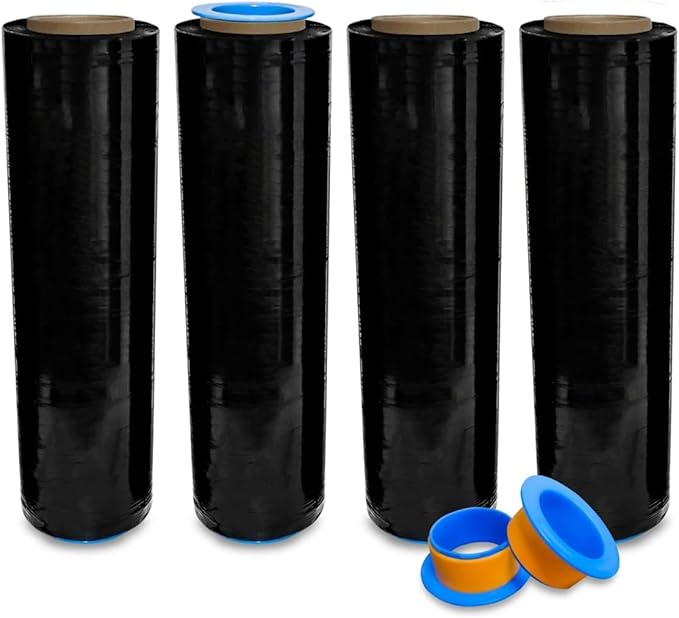 4 Rolls x 18 Inch x 1500 FT x 80 Gauge Black Premium Stretch Wrap, Heavy Duty by TopSellingProducts