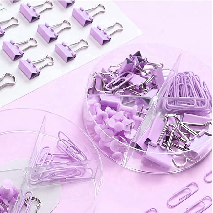 Purple Paper Clips and Binder Clips Set, Metal Assorted Sized Binders - Image 6