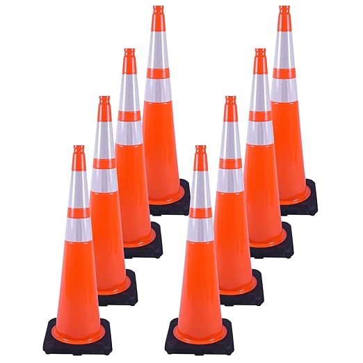 8 Pack 36 Inch Orange Reflective Traffic Cones, Large Black Base Safety Cones by OranclUS