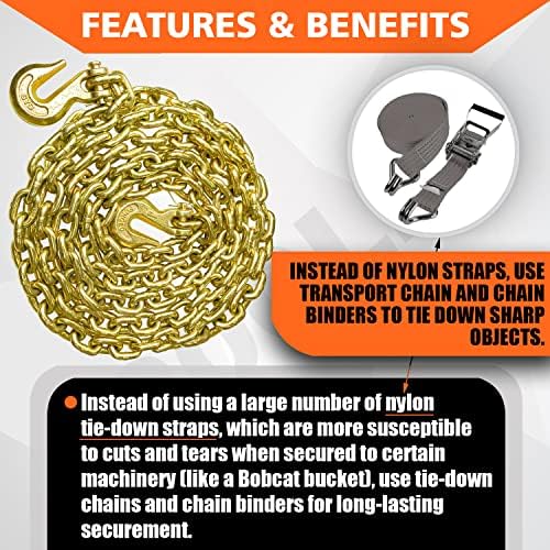 YATOINTO G80 Transport Binder Chain 5/16 Inch x 16 Foot Safety/Binder Chain with Clevis Grab Hooks 4,900 lbs Safe Working Load Logging Chain for Transporting Towing Tie Down Binding Equipment - Image 5