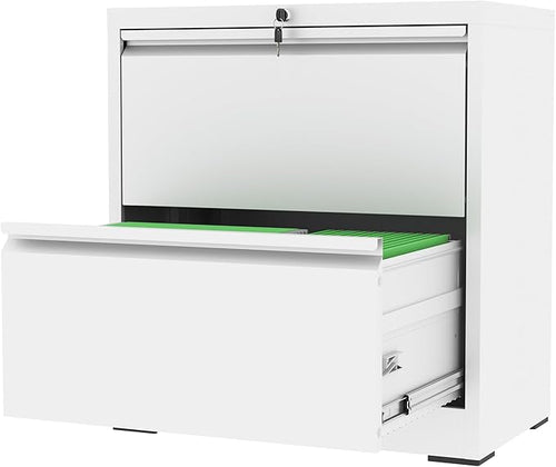 2 Drawer File Cabinet with Lock, Heavy Duty Steel Horizontal Locking Storage by FLIXELIO